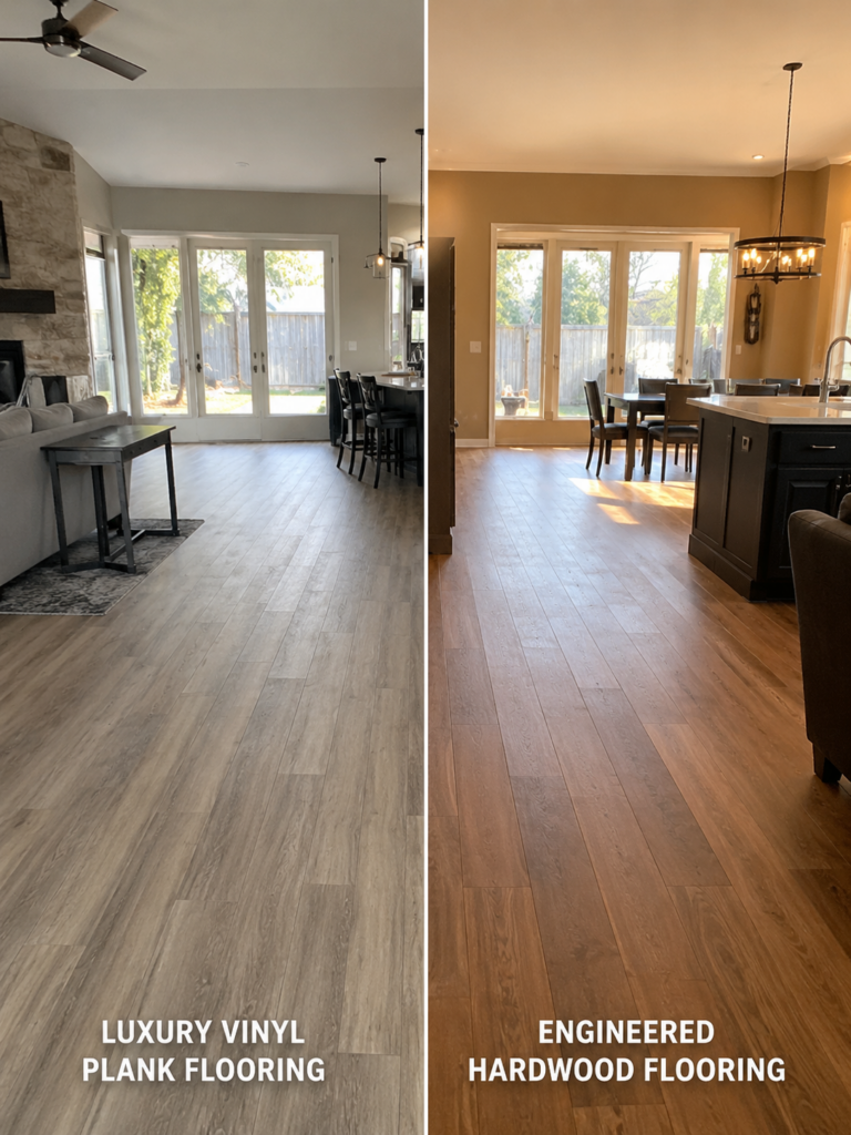 Luxury vinyl plank and engineered hardwood flooring installed in a North Texas home