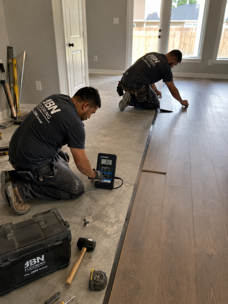 Professional flooring installation process inside a Denton TX residential home