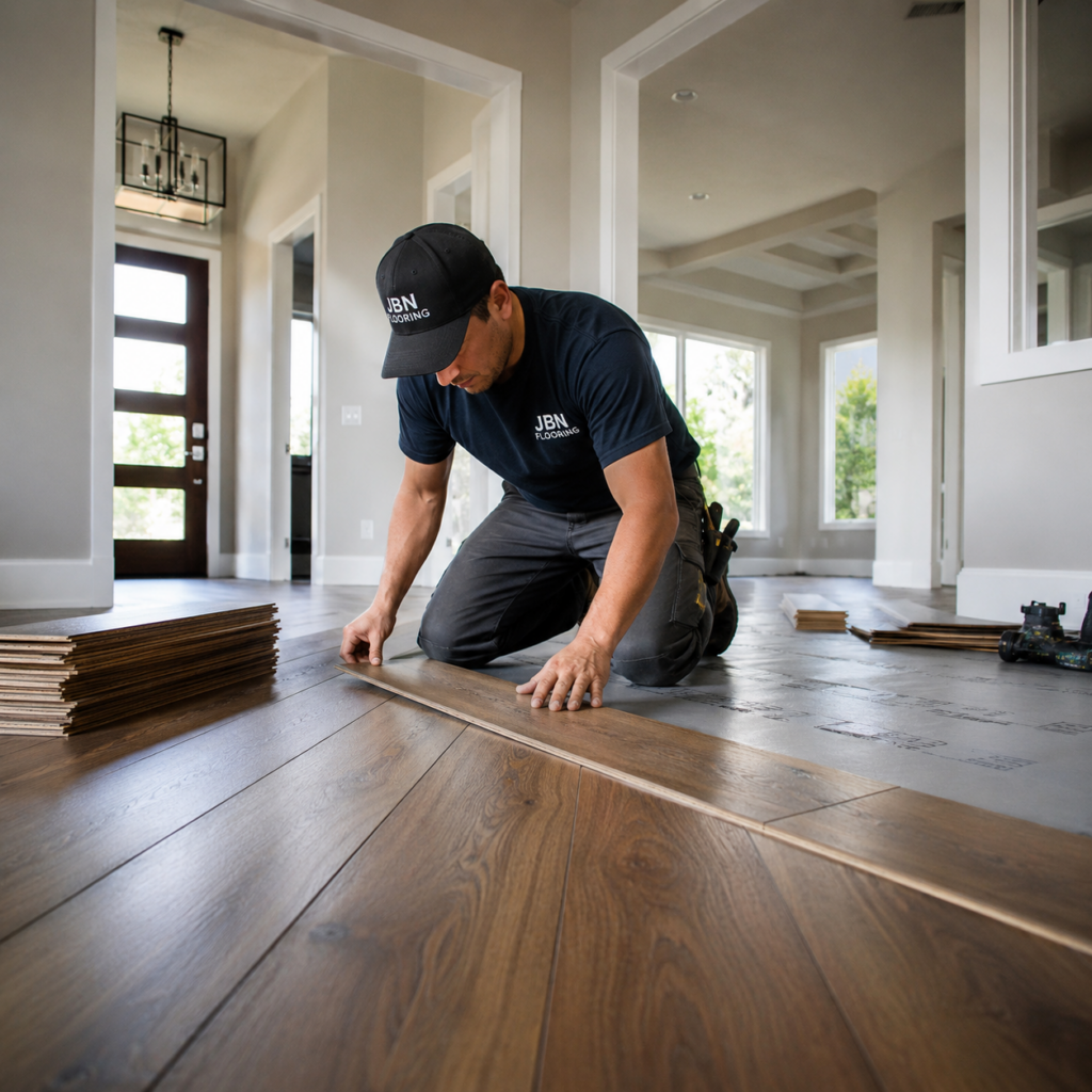 Professional hardwood flooring installation inside a Denton TX home by JBN Flooring