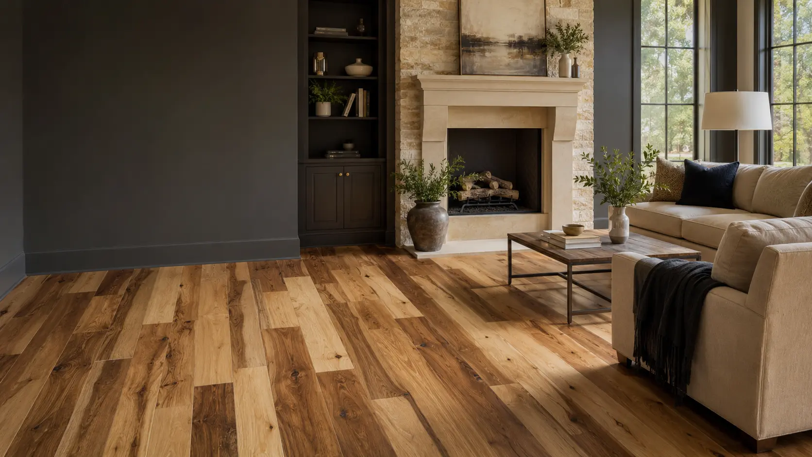 Hickory Hardwood Flooring in a North Texas living room