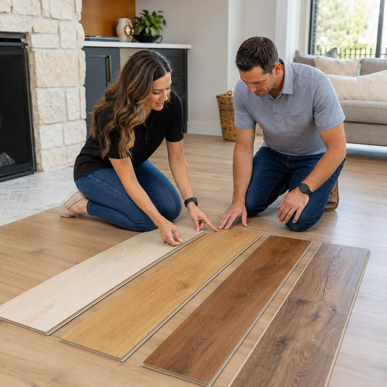 Laminate Flooring Argyle TX in a bright family living room with realistic warm wood grain
