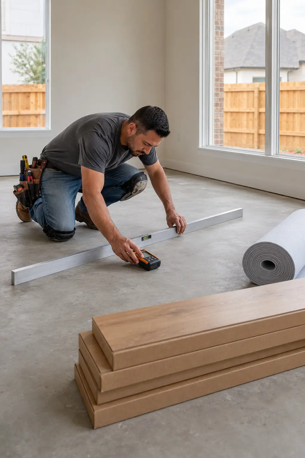 Laminate Flooring Argyle TX installation planned for a North Texas concrete slab foundation