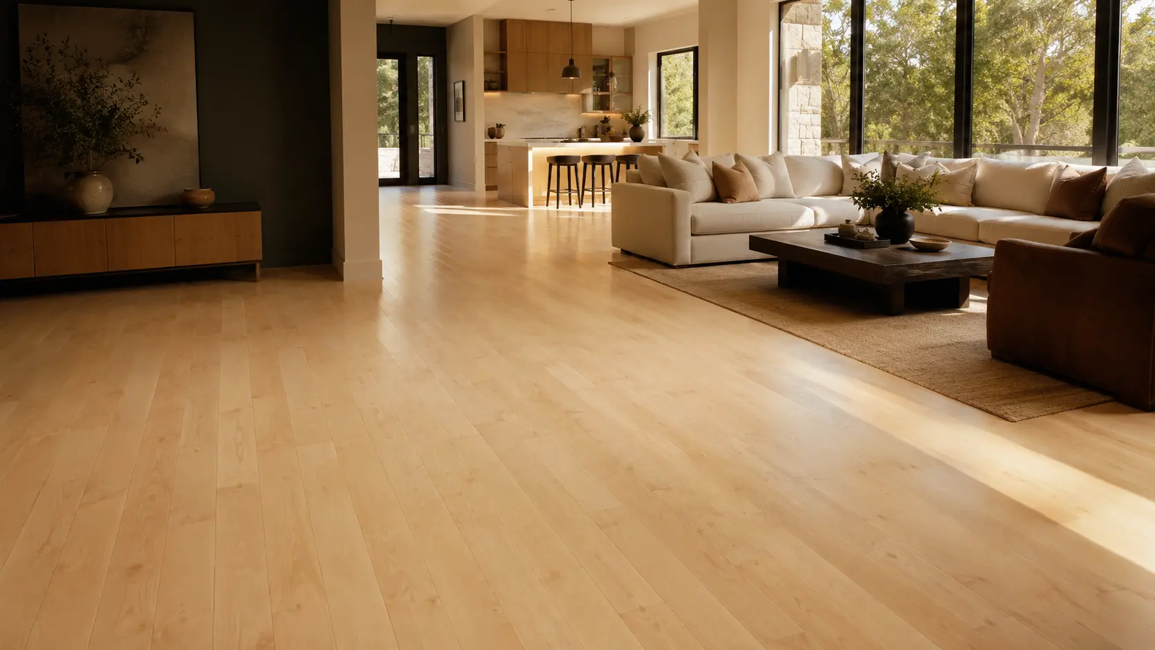 Maple Hardwood Flooring in a bright North Texas living room