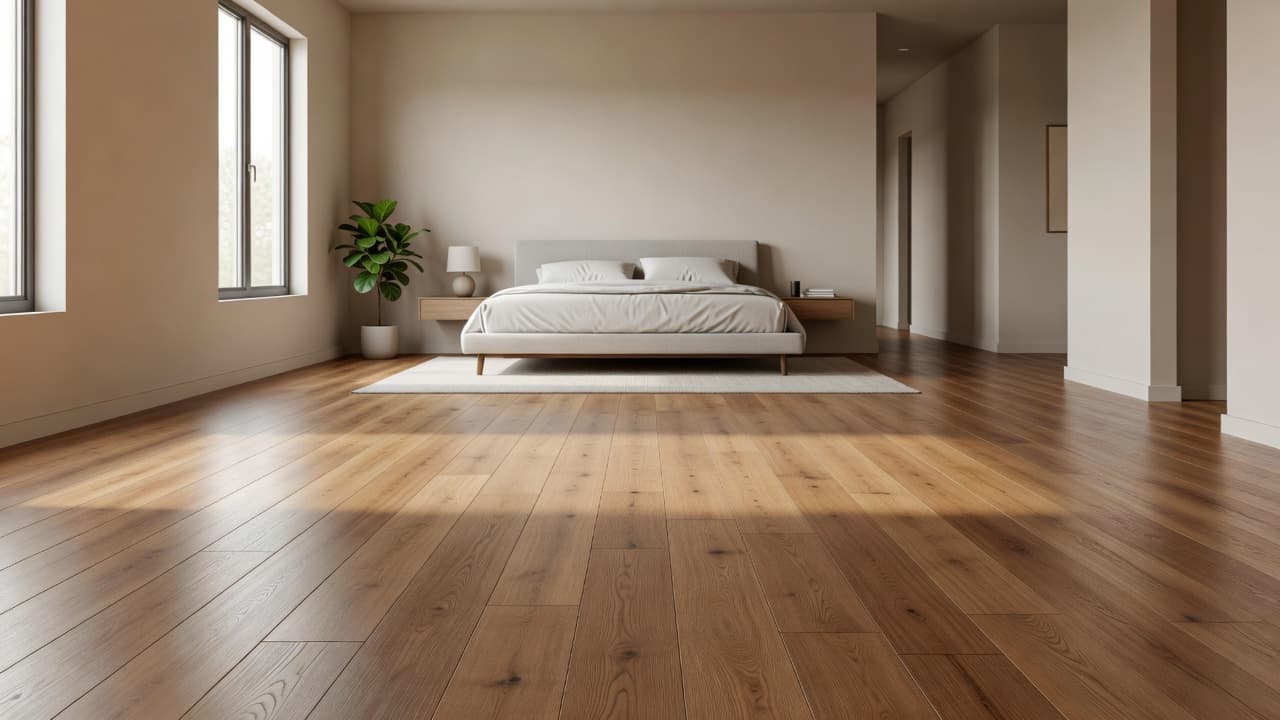 Modern laminate flooring in a bedroom