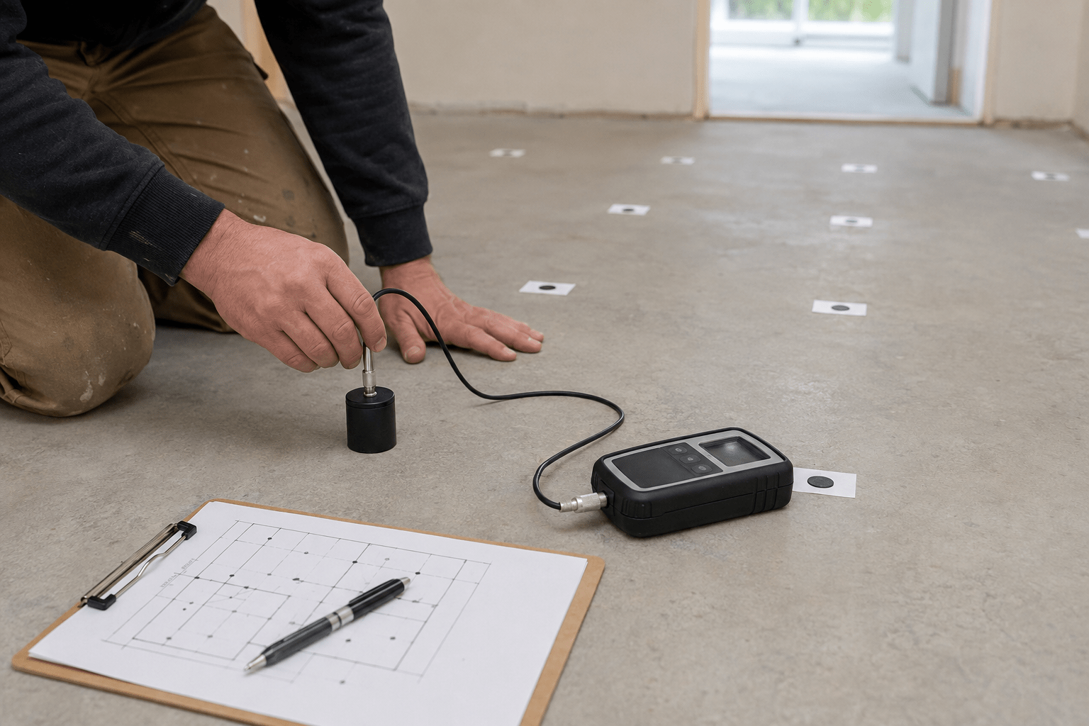 Concrete moisture testing before Lake Dallas vinyl flooring installation