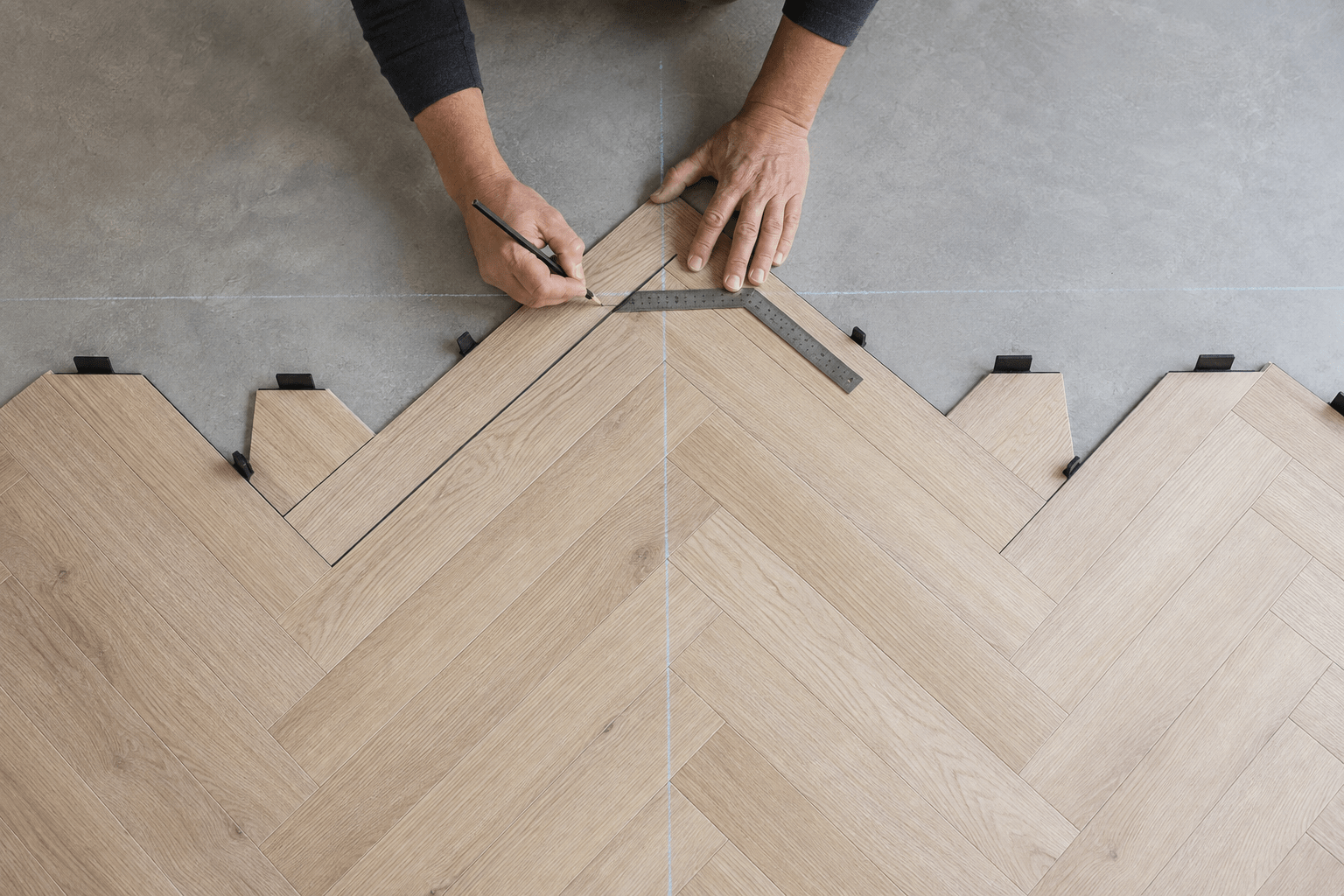 Herringbone LVP layout for vinyl flooring installation in Lake Dallas