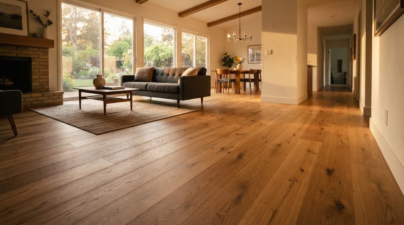 Engineered hardwood flooring installed in a spacious Denton County home