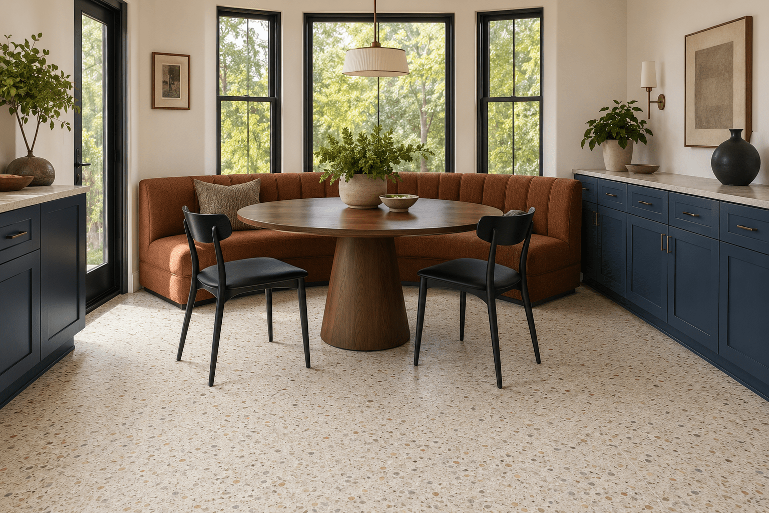 Terrazzo-look LVT flooring in a Lake Dallas breakfast nook
