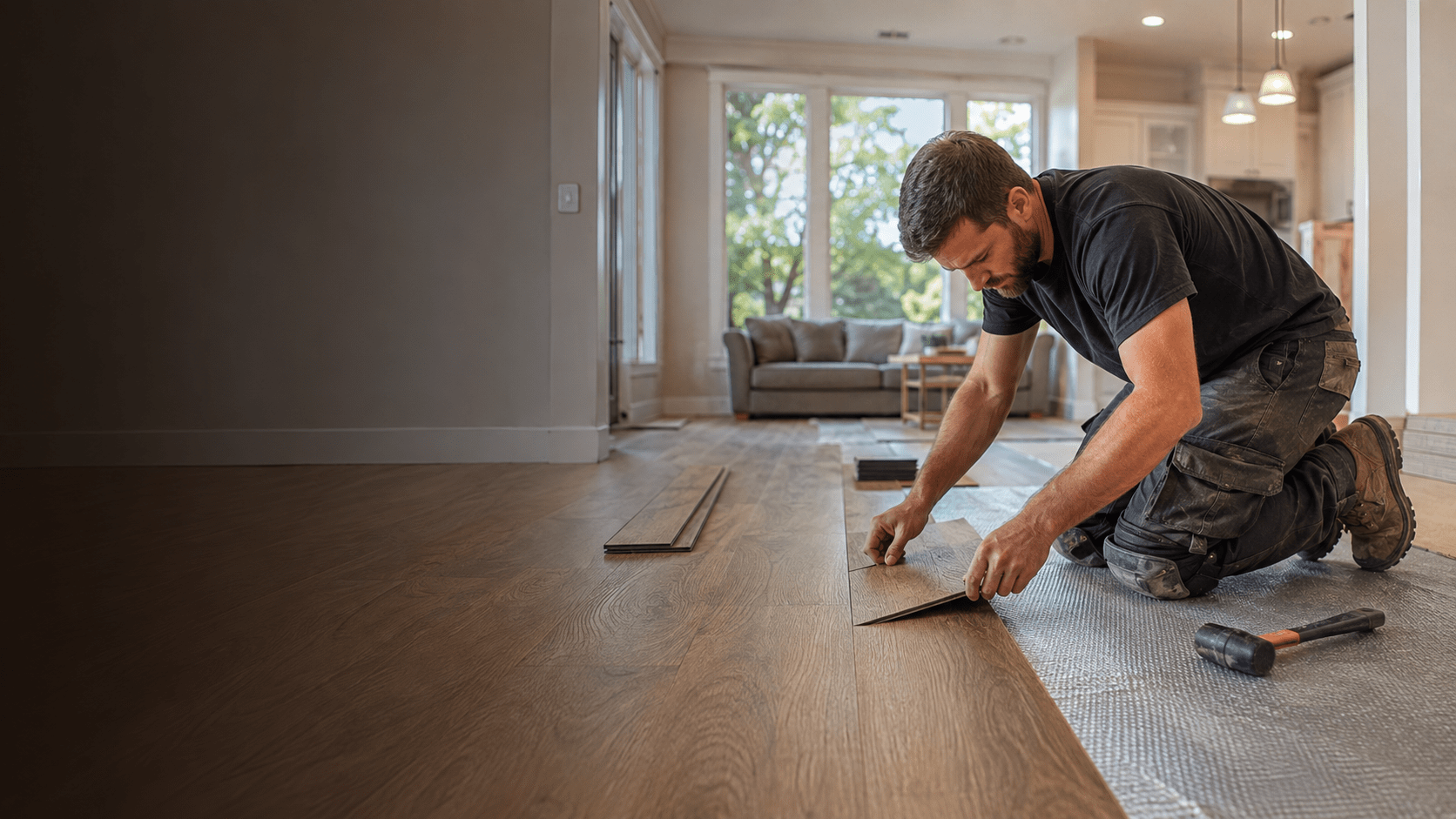 Vinyl Flooring Denton TX installer fitting luxury vinyl planks