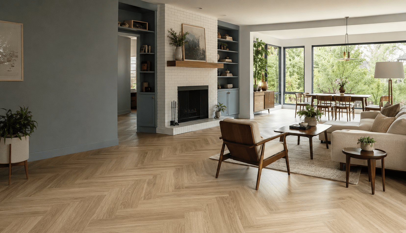 Vinyl Flooring Lake Dallas TX in a bright herringbone living space